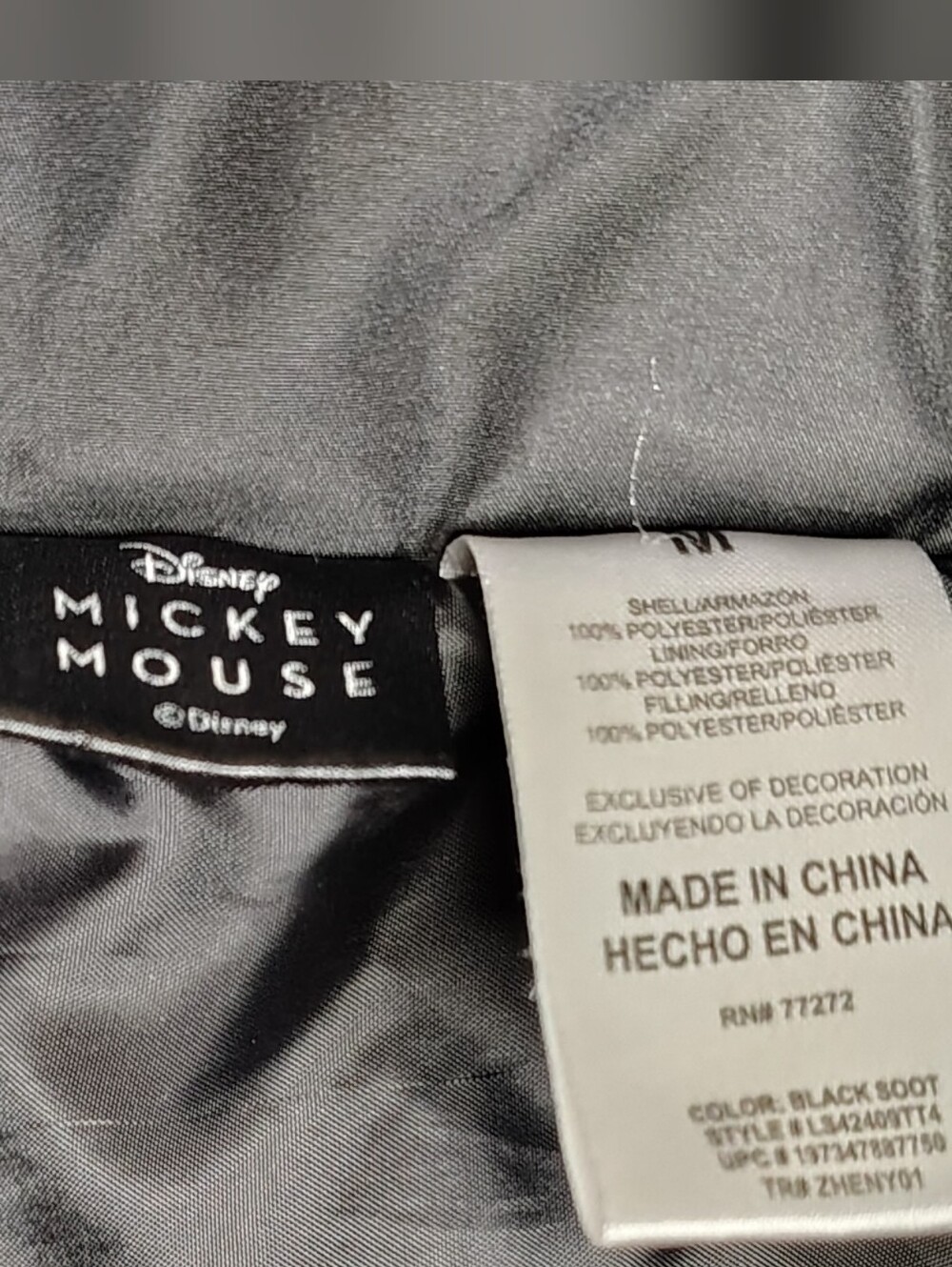 Disney Black Puffer Jacket with Mickey Graphics Women's Size M - Picture 3 of 5